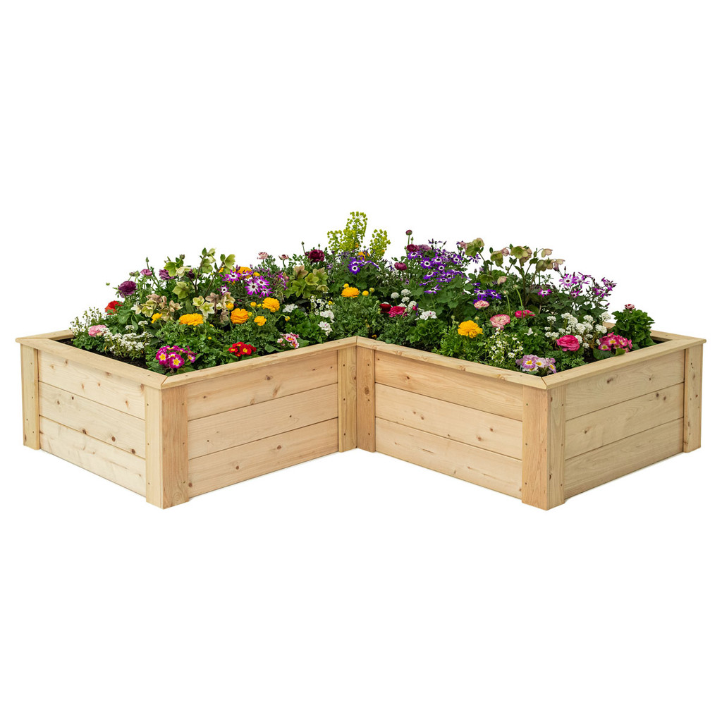 Natural Cedar L-Shaped Raised Garden Bed with Trim Pack
