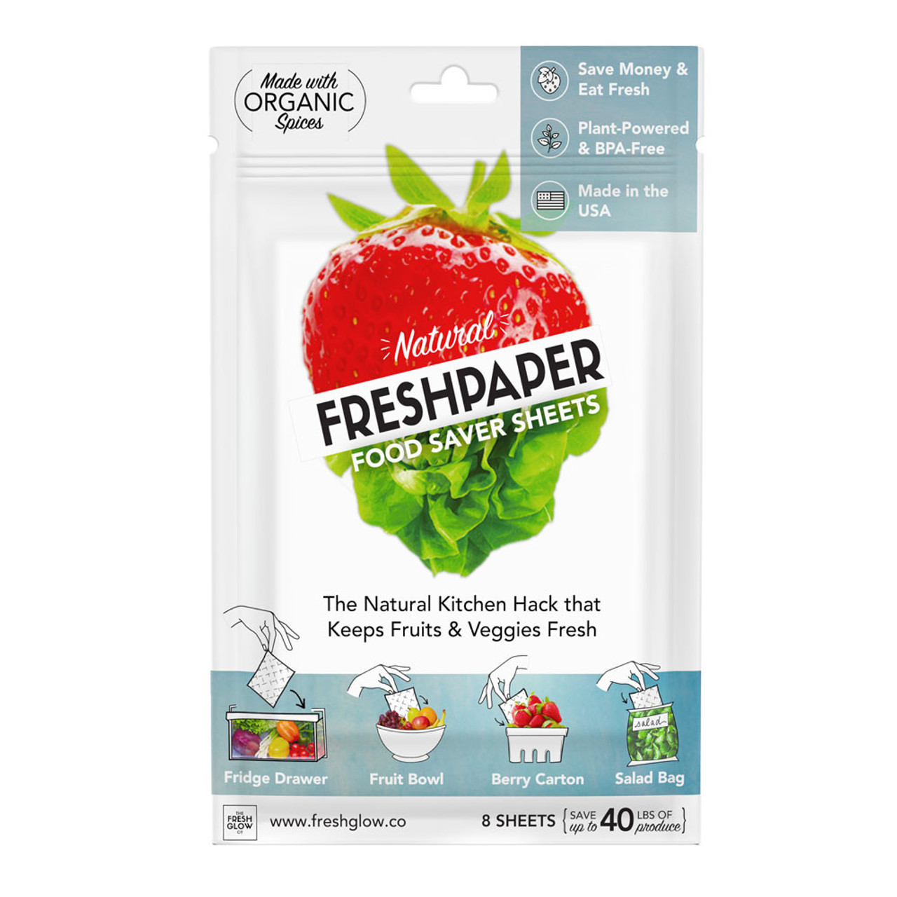 THE FRESHGLOW Co FRESHPAPER Food Saver Sheets for Cheese, 8 Reusable Sheets  (1 Pack), Keeps Cheese Fresh for 2-4x Longer- Made in the USA