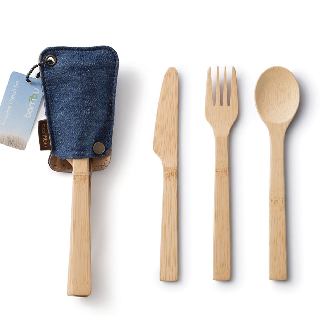 Travel Bamboo Utensil Set with Cotton Roll-Up Carrying Case