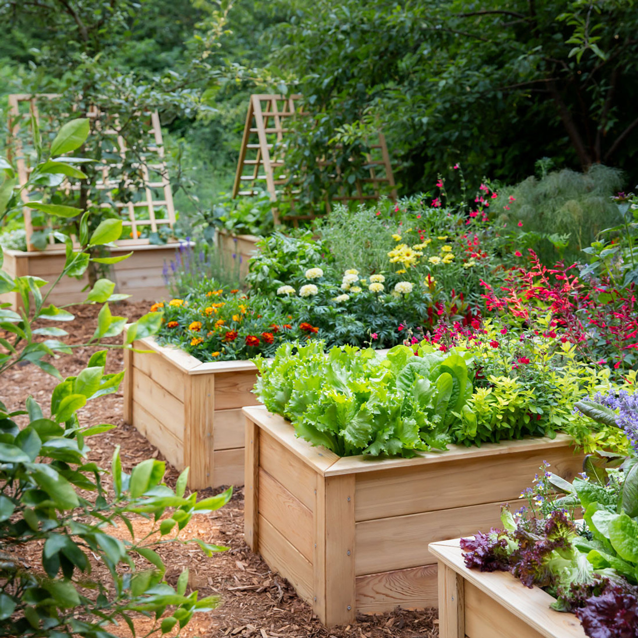 Natural Cedar Raised Garden Beds with Trim Pack - 3'W x 9'L x 22H