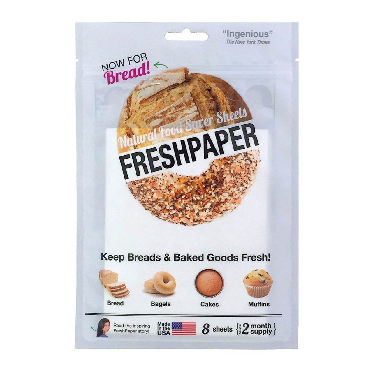 FRESHPAPER Keep Baked Goods Fresh, 80 Reusable Food Saver Sheets for Bread,  Bagels, Muffins, Cookie Storage, Healthy Meal Prep, BPA Free, 10 (8 Sheet)
