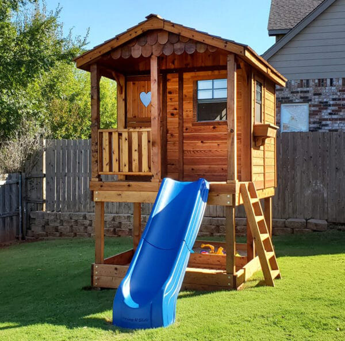 6' x 9' Elevated Cedar Playhouse Sandbox Eartheasy