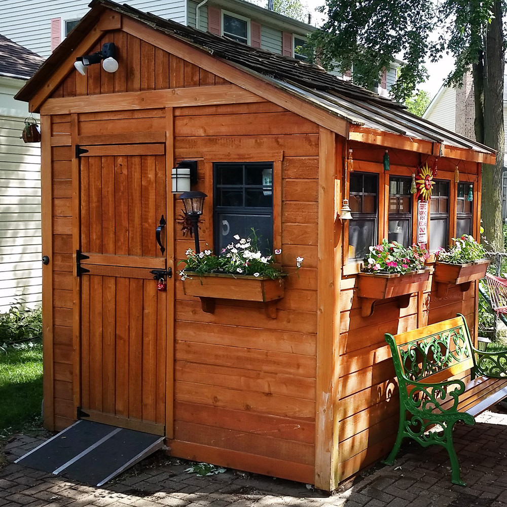 パーフェクトペテンシー セット Sunshed 8' x 8' Western Red Cedar Garden Shed - Eartheasy