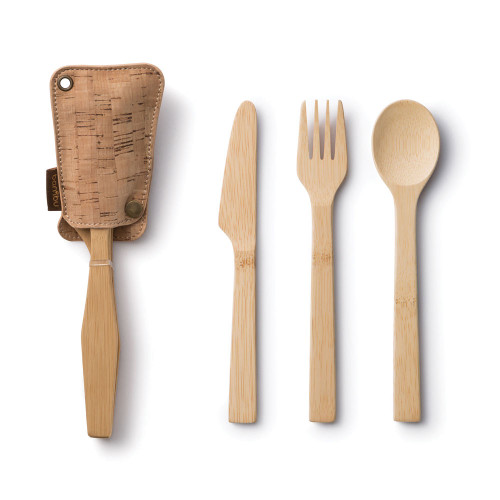 Travel Bamboo Utensil Set with Cotton Roll-Up Carrying Case