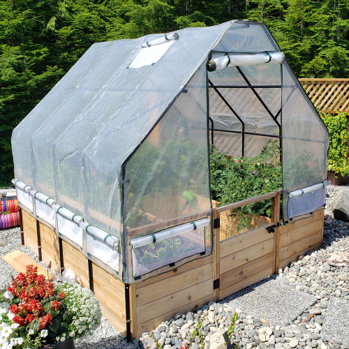 Cedar Complete Raised Garden Bed Kit with Greenhouse Cover 