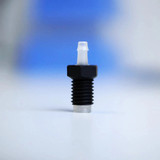 Black swivel 1/4-28 male fitting with a barbed 3/32" connector 