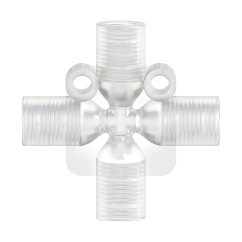 Microfluidic Connector Threaded 1/4-28 Female Cross Connector (5-pack) - PTFE - Darwin Microfluidics