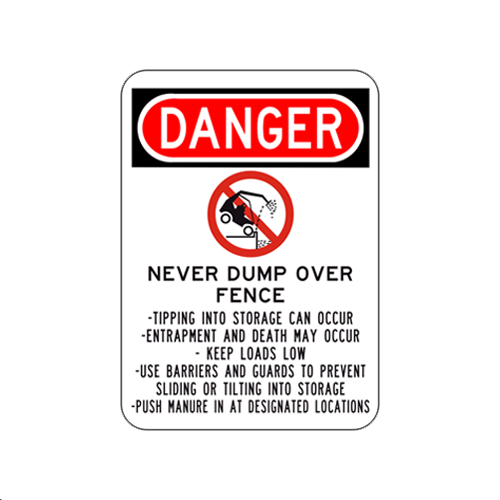DANGER NEVER DUMP OVER FENCE  |  14X10