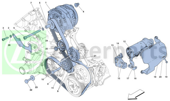 02. Ferrari 458 Italia ALTERNATOR BRACE BRACKET (Alternator-253092)