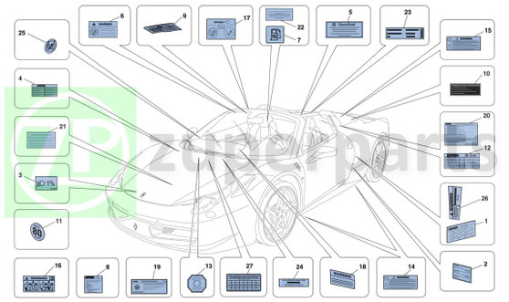 06. Ferrari 458 Spider AIRBAG SYSTEM MAINTENANCE LABEL (Adhesive-69275300)