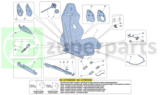 01.b Ferrari 458 Spider LH RACING SEAT COMPLETE WITH GUIDE RAILS Leather (Racing-84620500)