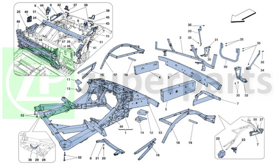 32. Ferrari 458 Spider COMPL. LH BUMPER MOUNTING TRELLIS (Chassis-85733000)