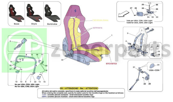 01.j Ferrari 458 Speciale SEDILE RACING SX. CPL. DI GUIDE  Medium (RACING-86041100)