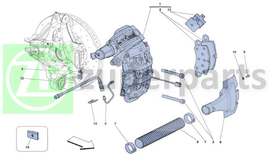 01.b Ferrari 458 Speciale REAR RH CALLIPER WITH PADS Corsa red (REAR-314886)