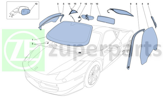 13. Ferrari 458 Italia RH EXTERNAL REAR VIEW MIRROR GLASS (Screens,-83094000)
