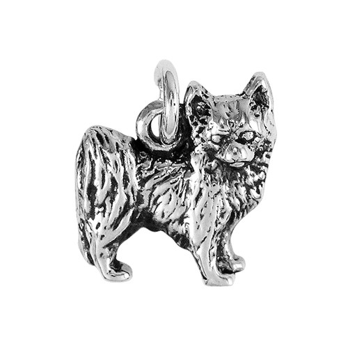 Chihuahua Long Hair Small Dog Charm Sterling Silver Necklace