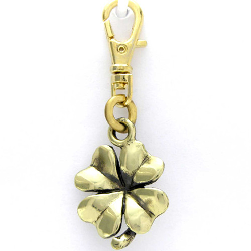 Four Leaf Clover or Shamrock Brass Zipper Pull Charm front