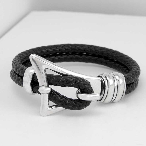 Buckle Clasp Braided Leather Bracelet