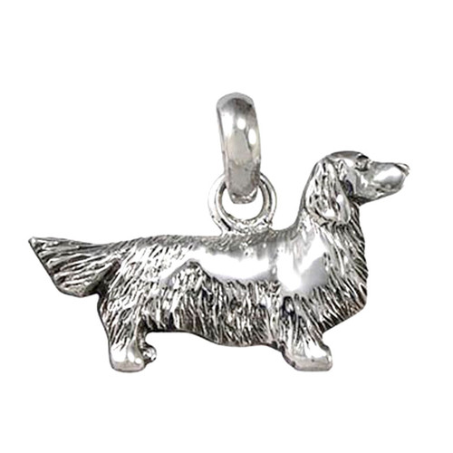 Long Hair Dachshund Dog Charm | Sterling Silver Dog jewelry