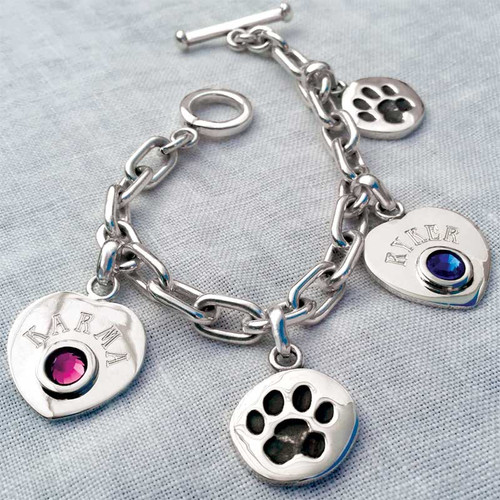 Smooth Silver Link Bracelet with hearts and Paws