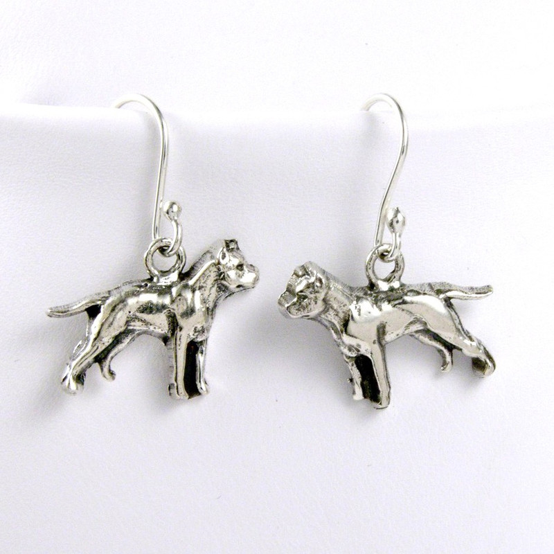 Polished 925 Sterling Silver Pitbull American Staffordshire Terrier Dangle  Earrings: Jewelry