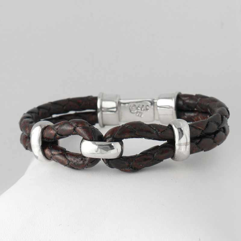 Bit Box Clasp Braided Leather Bracelet