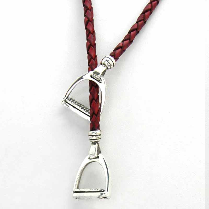 Stirrup Lariat Necklace Silver Leather Horse Necklace