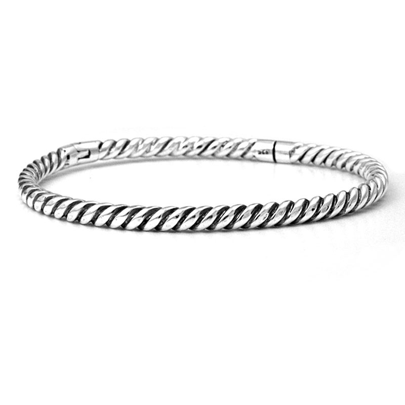 Bangle Bracelet Twisted Sterling Silver Charm Bracelet