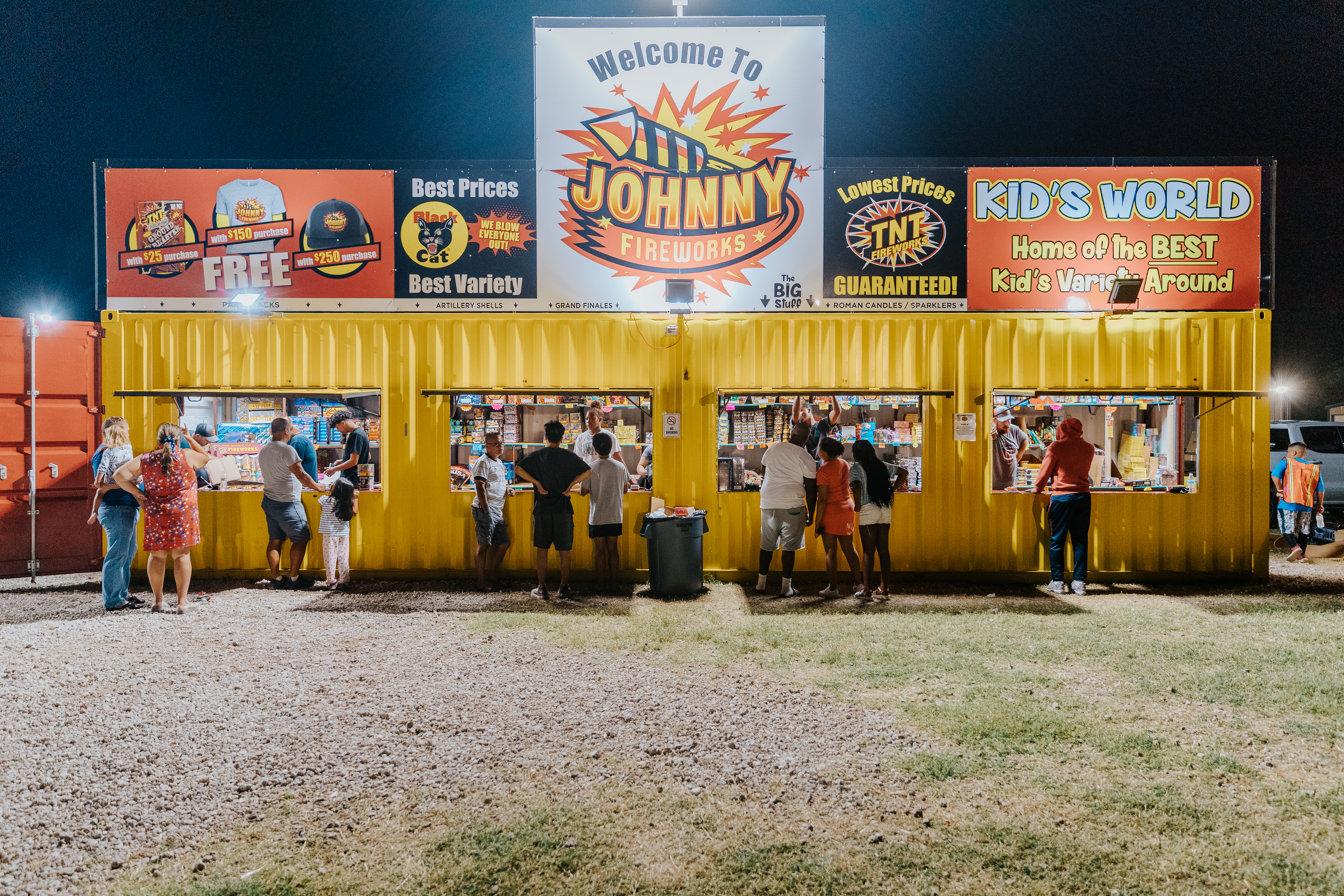 Johnny Fireworks retail location exterior at night