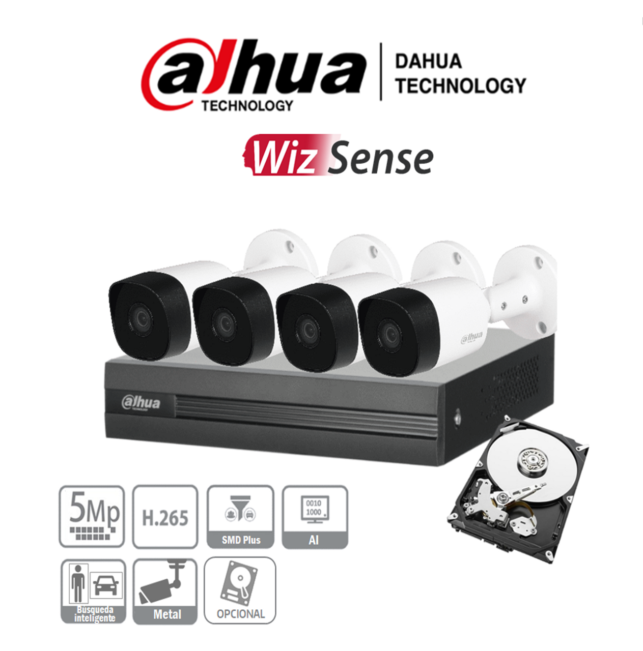 Kit de cámara de vigilancia Full HD, Kit de 4 canales, 1080P, AHD, DVR,  18M, Cable
