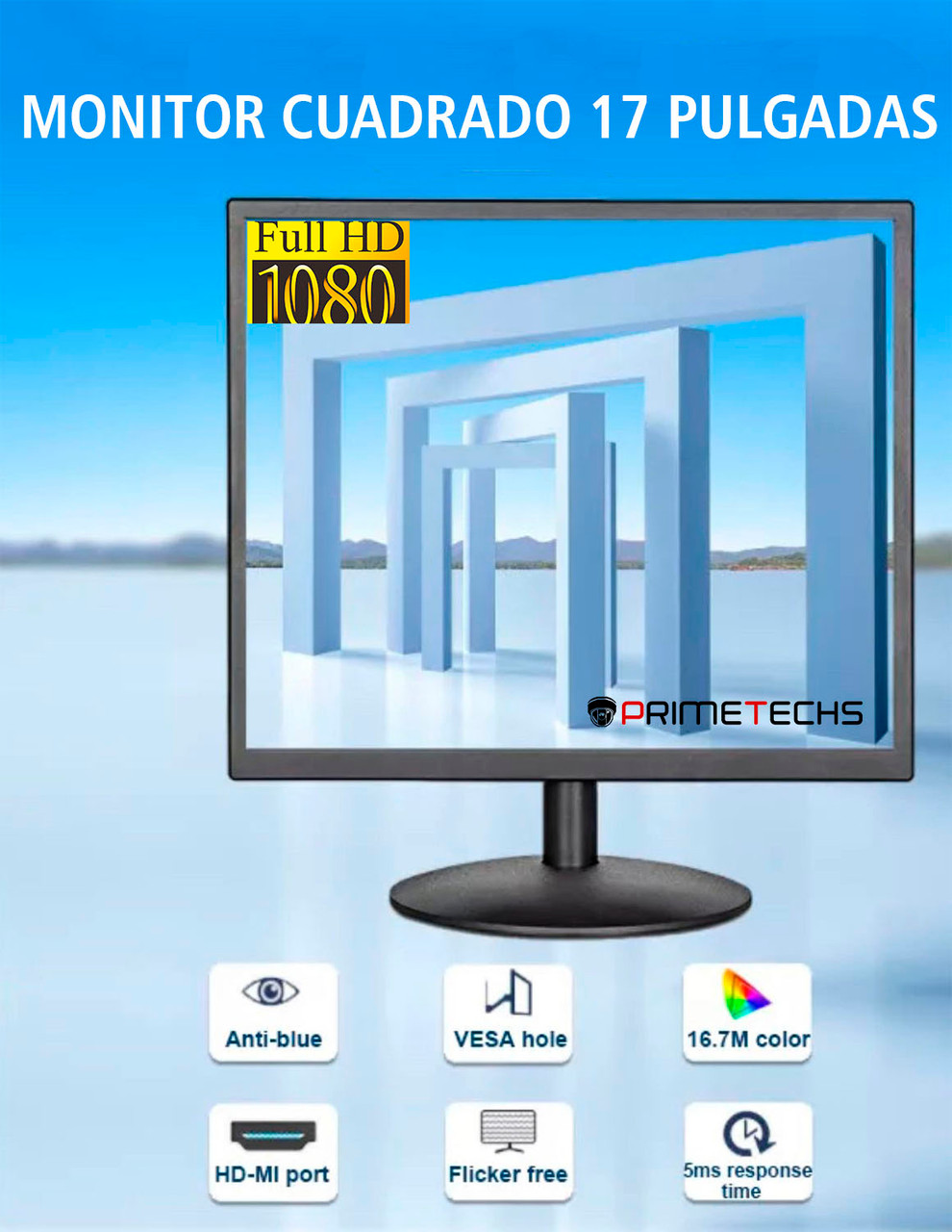 PRIMETECHS Monitor 17 pulgadas, VGA, HDMI, LED, 75H Y 2 Megapixeles (Full  HD)