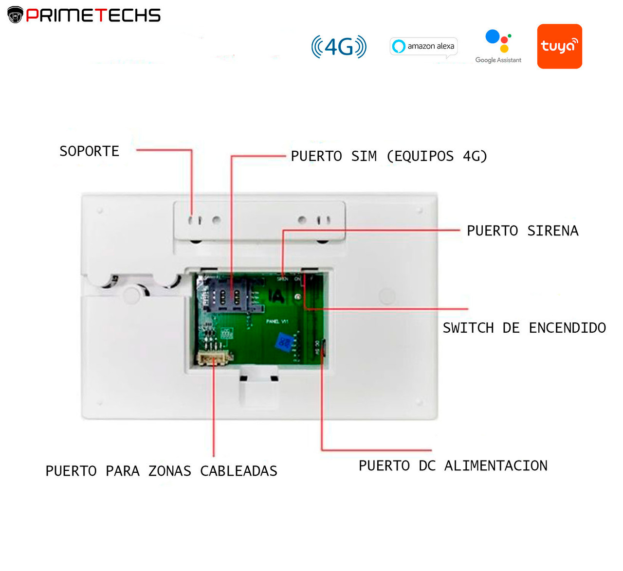 Alarma inalámbrica PRIMETECHS WIFI con pantalla touchscreen para sensores  inalámbricos y alámbricos, sirena exterior y notificación por aplicación  celular TUYA. Compatible con Alexa y Google Home.