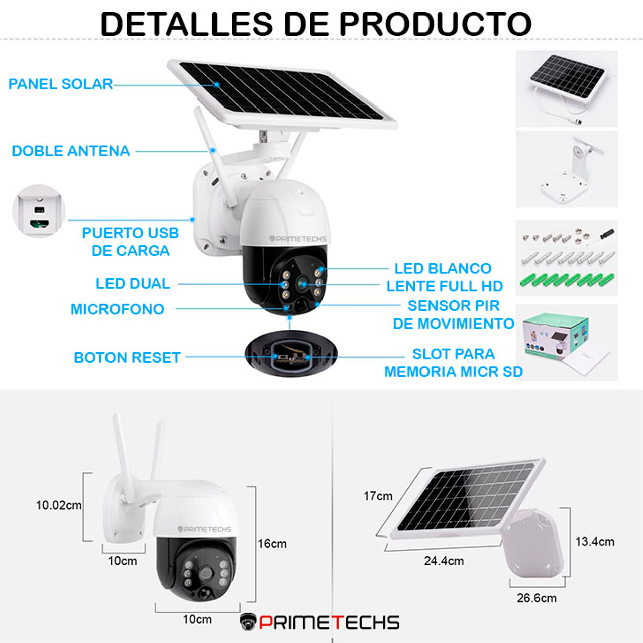 Cámara WiFi de 3 mpx con batería y panel solar, audio bidireccional