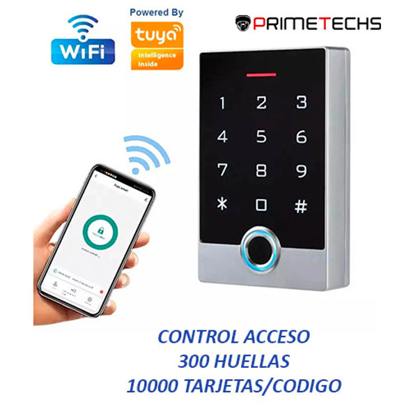 Control de Acceso Wifi con aplicación celular Tuya Smart, apertura local y remota de electro-chapa o portón eléctrico por código, tarjeta, llavero y huella. Para exterior IP68 antivandálico metálico
