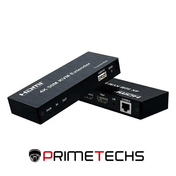 Extensor HDMI Primetechs de 50 metros 4K UHD por rj45 y KVM transmision de USB teclado y mouse