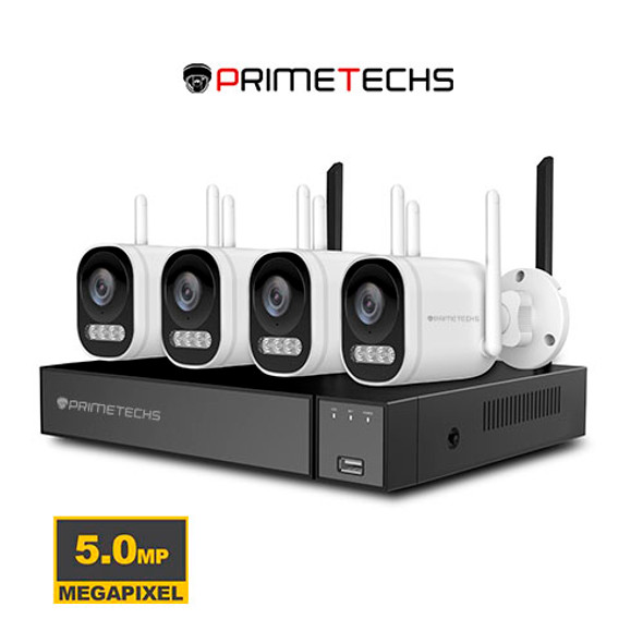 PS-WK5MC8B1PWA KIT WIFI PRIMETECHS DE 5 MPX PARA 8 CÁM WIFI. EQUIPADO CON 4 CAM WIFI FULL COLOR INTELIGENTE, PVC DE ALTO IMPACTO IP65 A 5 MPX CON MICRO, BOCINA, ESTROBO Y LENTE 2.8 MM, DVR WIFI, GRABACIÓN 5 MPX REALES, IA DETECCIÓN DE PERSONAS CON NOTIFICACIÓN LOCAL Y CELULAR, GRABACIÓN DE FOTOS EN LA NUBE DE GOOGLE DRIVE EN CAMARA 1(OPCIONAL).