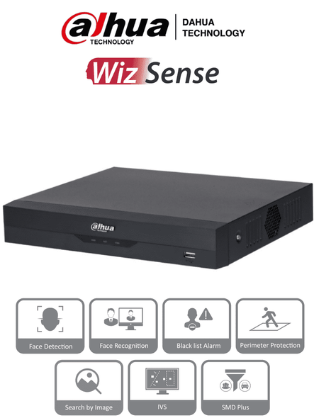 DAHUA NVR2104HS-P-I2 - NVR DE 8 Megapixeles/ 4k/ 4 Canales IP/ WizSense/ 4 Puertos Poe/ H265+/ Rendimiento de 80 Mbps/ HDMI y VGA/ 1 Ch de Reconocimiento Facial/ Protección Perimetral/ SMD Plus/ 1 Bahía de Disco Duro de 10 TB