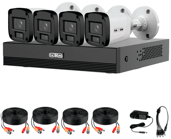 SAXXON SUA-KIT/XVR1E04-I/4-B20M-0280B-Kit de 4Canales HDCVI 1080P/4 Cámaras B20M de 2.8mm con Campo de Visión de Hasta 100°