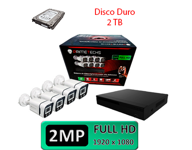 KIT PRIMETECHS 2 MPX FULL HD CON DISCO DE 2 TB , 4 CÁMARAS STARTLIGHT, ILUMINACIÓN INFRAROJA 25 MS, PVC ALTO IMPACTO, MICRÓFONO, IP67, 2 MPX, LENTE 2.8 MM, DVR LITE, APLICACIÓN CEL Y CONSULTA Y EXTRACCIÓN DE GRABACIONES.