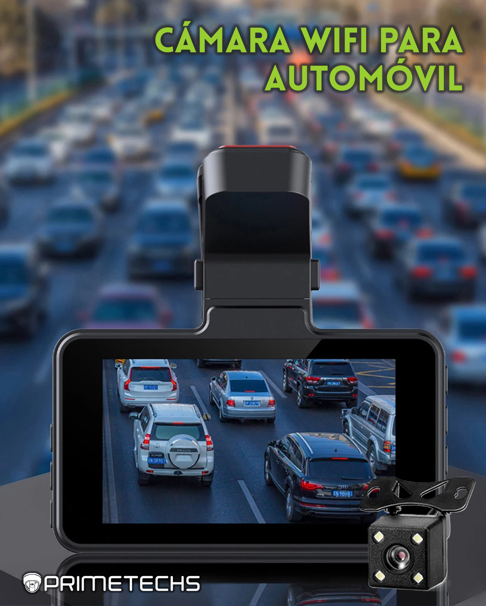 DASHCAM PRIMETECHS Cámara Auto HD (2 MP), Pantalla 3 Pulgadas