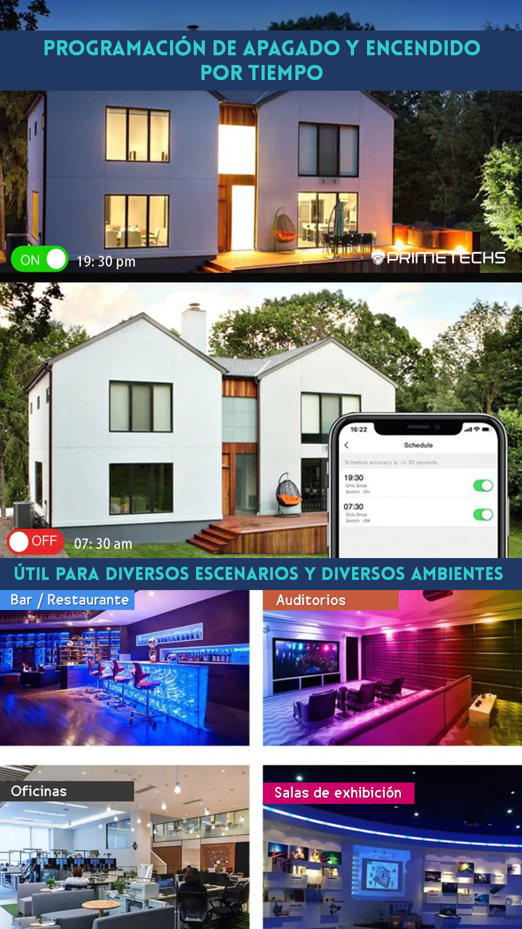 PRIMETECHS Foco Led operado virtualmente con APP Tuya o Smart Life,  programado por tiempo y por voz con Alexa y Google Home