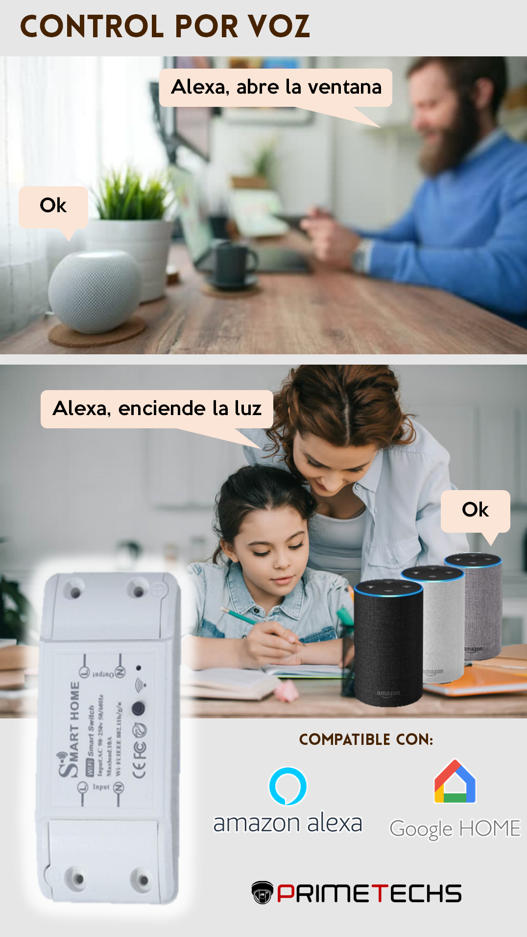 PRIMETECHS Foco Led operado virtualmente con APP Tuya o Smart Life,  programado por tiempo y por voz con Alexa y Google Home