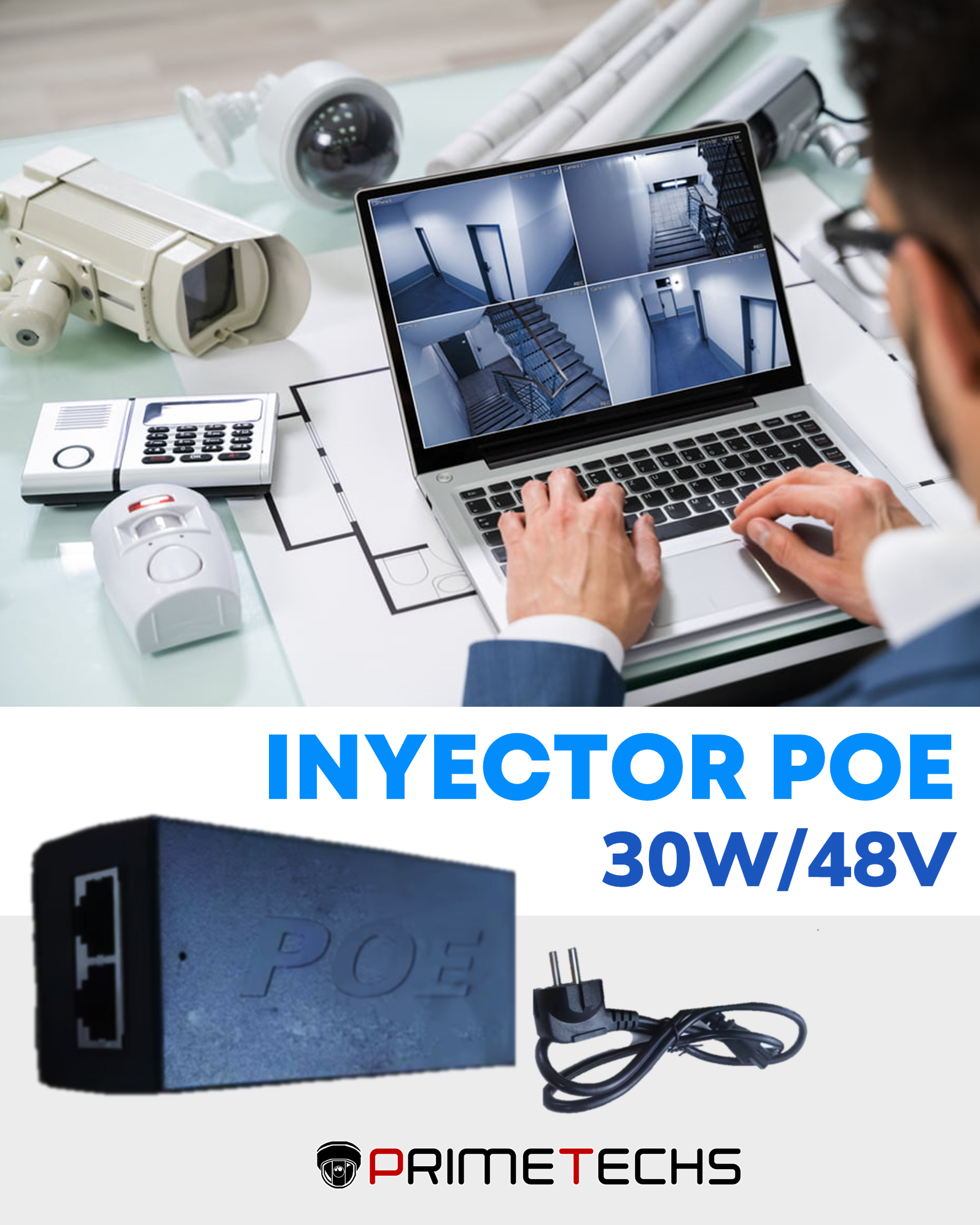 INYECTOR ALIMENTADOR POE 30W, 48V, LAN 10/100/1000, IEEE802.3af/at
