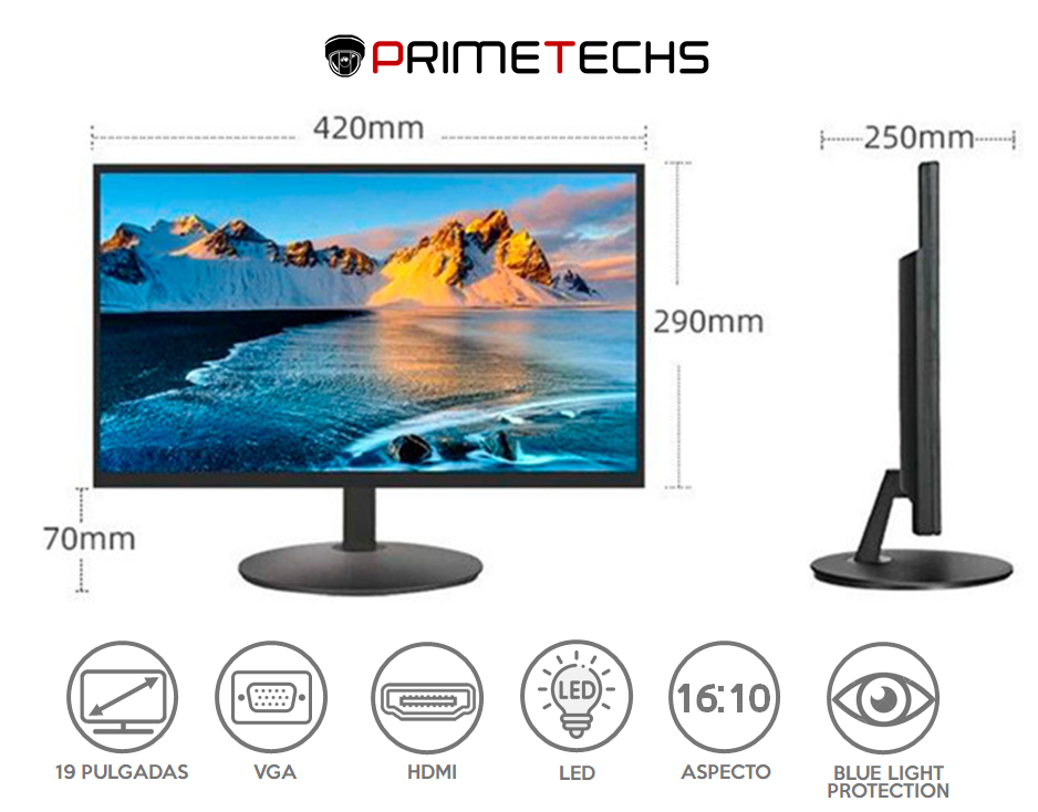 PRIMETECHS Monitor 19 Pulgadas, VGA, HDMI, LED, 75H Y 2 megapixeles ...