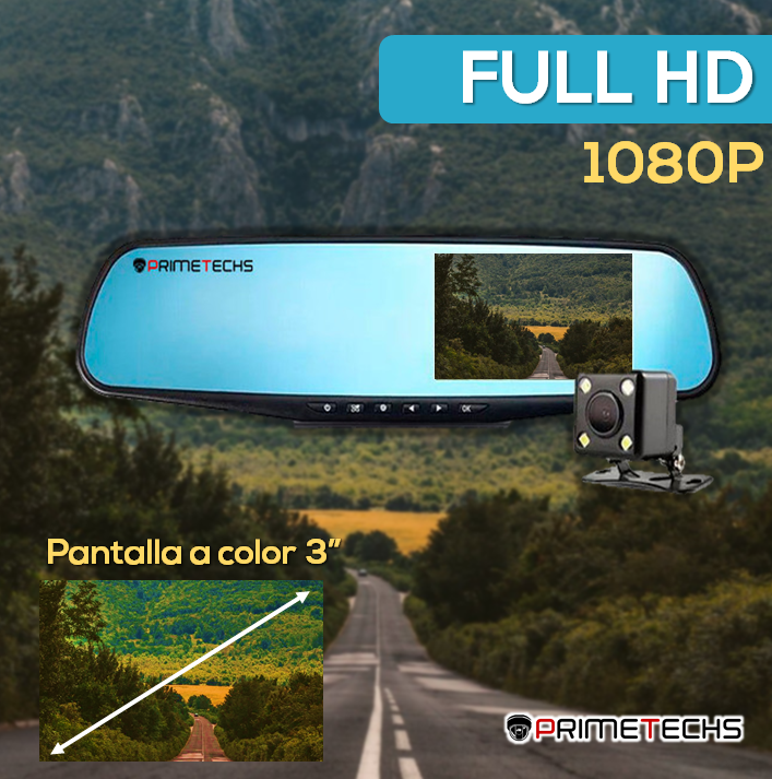 DASHCAM Cámara Retrovisor para Auto HD (2 MP), Pantalla 3 Pulgadas, cámara  de reversa