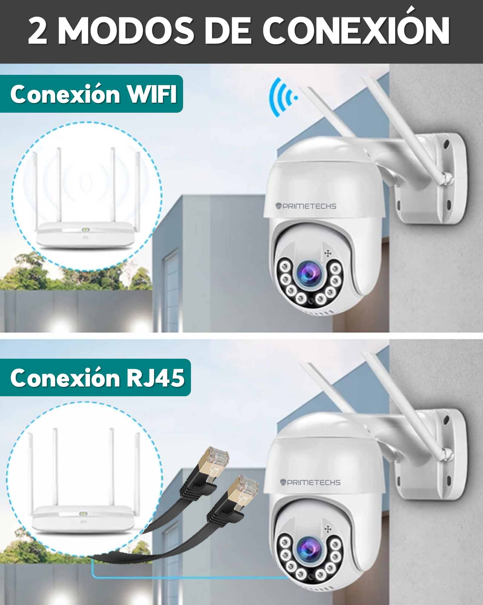 Cámara PRIMETECHS IP WIFI y Cable RJ45 LAN PTZ 5MP, Autotracking