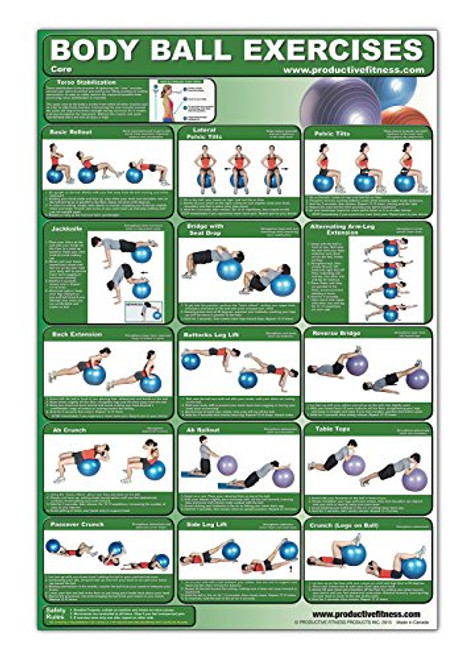 Laminated Body Ball Core Exercise Poster - This Exercise Ball Chart was Created by Fitness Experts with University Degrees in Exercise Physiology - ... with the Many Core Muscle Exercises.