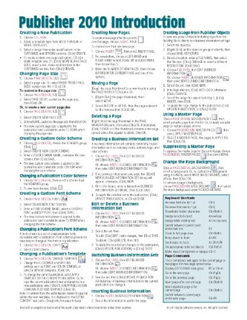Microsoft Publisher 2010 Quick Reference Guide: Introduction (Cheat Sheet of Instructions, Tips & Shortcuts - Laminated Card)
