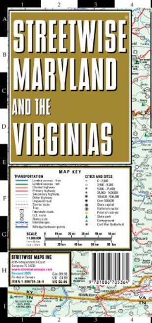 Streetwise Maryland & the Virginias Laminated State Road Map