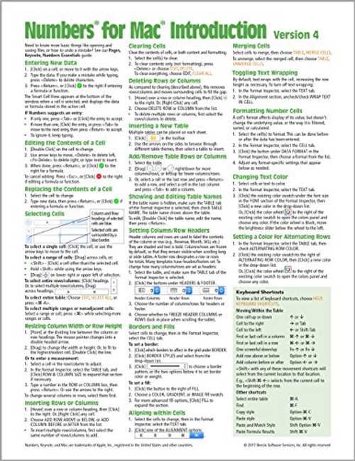 Numbers for Mac Quick Reference Guide, version 4 Introduction (Cheat Sheet of Instructions, Tips & Shortcuts - Laminated Card)